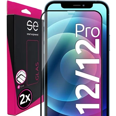 Afbeelding van smart engineered S.E 2 stuks 9H glazen displaybeschermfolie voor iPhone 12 met installatieframe, eenvoudig aanbrengen zonder luchtbellen, volledige displaybescherming, compatibel