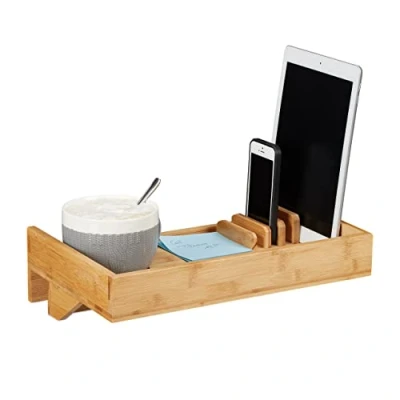 Afbeelding van Relaxdays bedplank bamboe nachtkastje aan bed nachtplank bedtafel hangend