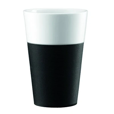 Image de Bodum set de 2 mugs en porcelaine avec bande silicone bistro 0,6 l noir et blanc