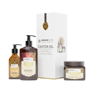 Afbeelding van ARGANICARE Shampoo + masker castorserum groeiversneller kalmeert het hoofdleer verzorgt en versterkt sterk glanzend haar 400 ml 500 100