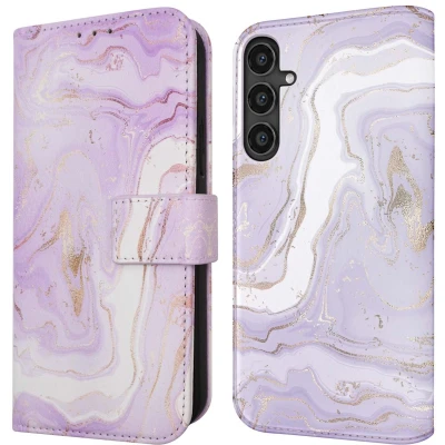Afbeelding van iMoshion Hoesje Geschikt voor Samsung Galaxy S23 FE Met Pasjeshouder Design Bookcase smartphone Paars / Purple Marble