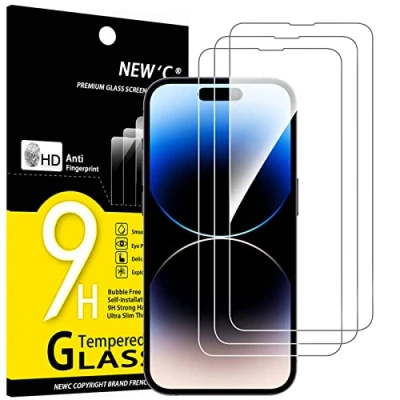 Image de NEW&#039;C Lot de 3 protections d&#039;écran en verre trempé pour iPhone 14 Pro (6,1&quot;) Compatible avec les coques anti rayures, bulles Ultra résistant