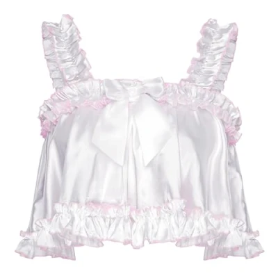 Afbeelding van Satini Satijnen lingerie verwijfde zoom ruches cami top, Wit.