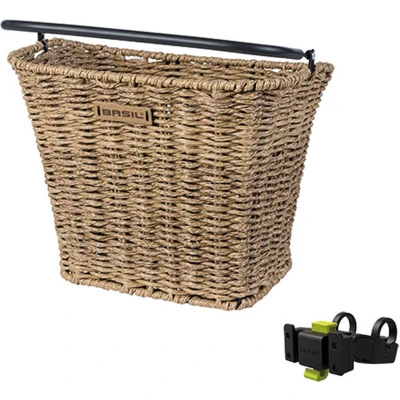 Afbeelding van Fietsmand Basil Bremen Rattan Look met KF stuurbochthouder 27 x 35 29 cm seagrass