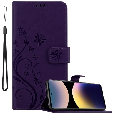 Afbeelding van Cadorabo Hoesje geschikt voor Xiaomi RedMi Note 14 Pro 4G in BLOEMEN DONKER PAARS Beschermhoes bloemmotief met magnetische sluiting, standfunctie en kaartsleuven Book Case Cover Etui