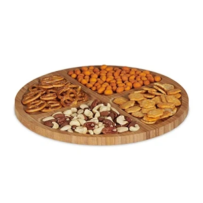 Afbeelding van Relaxdays serveerplank bamboe ronde hapjesplank tapasplank snackplank kaasplank