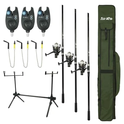 Afbeelding van FISH XPRO Karperset Pro Improve Set 3 Rod Karperhengelset Zwart