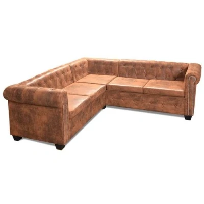 Afbeelding van vidaXL Hoekbank 5 zits Chesterfield stijl kunstleer bruin