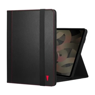 Afbeelding van TORRO beschermhoes compatibel met iPad Air 13 inch van echt leer voor 2024 standaard, Apple Pencil connectiviteit en Wake/Sleep functie (zwart rood detail)