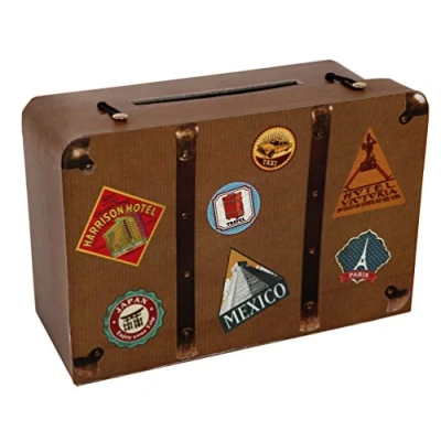 Afbeelding van Santex Enveloppendoos/geldbox huwelijksreis koffer Bruiloft bruin karton 24 x 16 cm