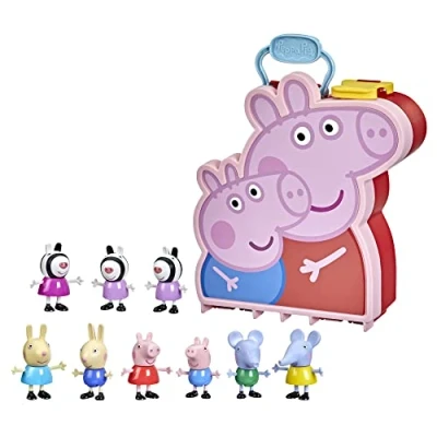Afbeelding van Peppa Pig Peppa&#039;s Adventures koffer Peppa, George en hun vrienden, kleuterspeelgoed, 9 figuren met de Zebra zussen