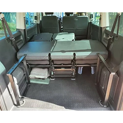 Afbeelding van BREMER SITZBEZÜGE Gepoedercoate Multiflexboard console compatibel met VW Multivan T5, T6, T6.1, zwarte consoles, T5 accessoires, T6 bedverlenging/hoogte 51 cm, 2 stuks in zwart TSP
