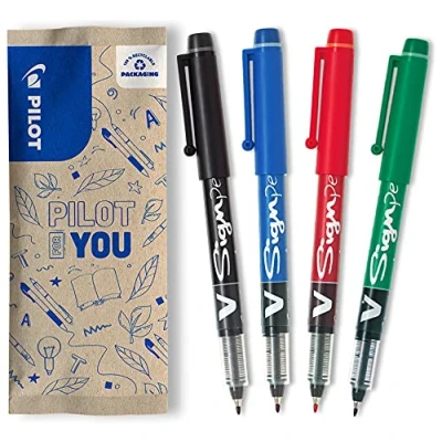 Afbeelding van PILOT Set van 4 V Sign Pen viltstiften zwart, blauw, rood, groen medium punt, rood en groen, 1 stuk (4 stuks)