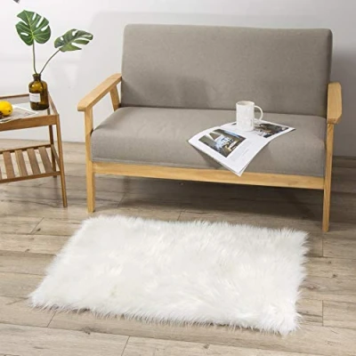 Afbeelding van Teppich Wölkchen tapijt van kunstbont lams en schapenvacht, pluizig voor slaapkamer, woonkamer, kinderkamer, stoeldecoratie, wit, 60 x 90 cm, rechthoekig