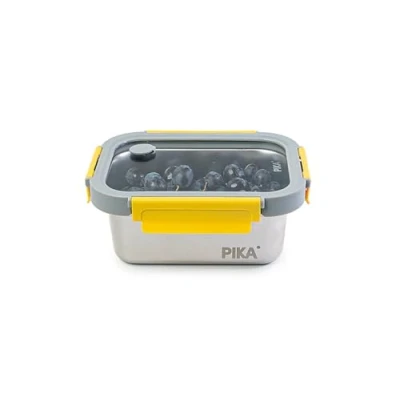 Afbeelding van Pika Voedselcontainer van roestvrij staal 800 ml en deksel gehard glas Luchtdicht licht Geschikt voor magnetron, oven, vriezer MetalShock