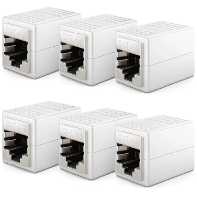 Afbeelding van deleyCON 6 x CAT6a koppeling kabelconnector netwerkkabel patchkabel ethernetkabel modulaire adapter afgeschermd 2 bus 10 Gbit/s RJ45 DSL LAN wit