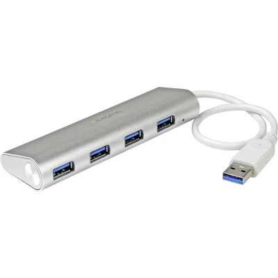 Afbeelding van 4 Poorts draagbare compacte USB 3.0 hub met geintegreerde kabel aluminium