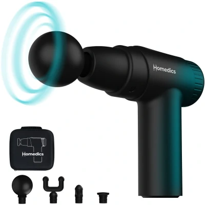 Afbeelding van HoMedics NOVO mini Massage Gun zeer Krachtig 3 uur oplaadbare batterij 4 opzetstukken lichtgewicht en ultra stil Zwart