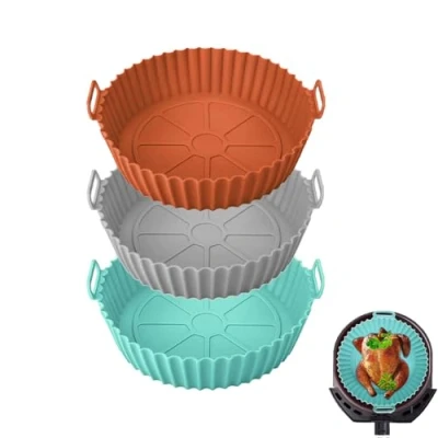 Afbeelding van Atsmoce® Set van 3 siliconen vormen voor heteluchtfriteuse (20 cm), airfryer mallen, herbruikbaar, heteluchtfriteuse, oven, magnetron (A)