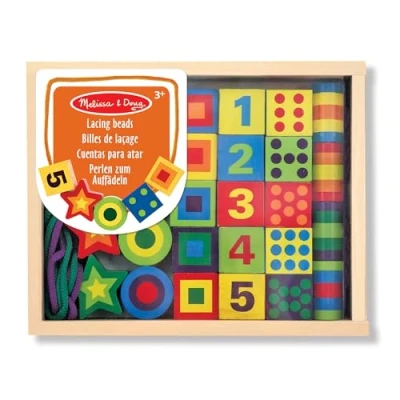 Afbeelding van Melissa &amp; Doug Luxe houten rijgkralen Leerzame activiteit met 27 kralen en 2 rijgsnoeren