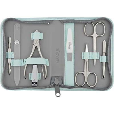 Afbeelding van Solingen 8 delige manicureset met tang en glasvijl, nagelverzorgingsset in hoogwaardig leren etui, volwaardige set voor dames heren