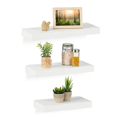 Afbeelding van Relaxdays wandplank set van 3 zwevende plank hangende slaapkamer boekenplank