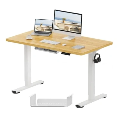 Afbeelding van FLEXISPOT bureau, zittend, staand, 120 x 60 (73 121 cm), elektrisch in hoogte verstelbaar bedieningspaneel met geheugenfuncties, eenvoudige montage, thuiswerkbureau (wit frame + esdoorn blad)