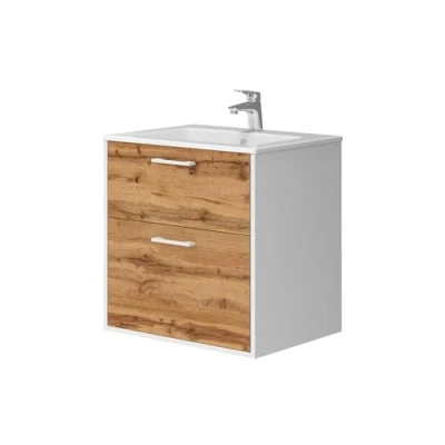 Afbeelding van Vicco Badkamermeubelset Lanco, Eik wit/goud, 61 x 61.5 cm met wastafel