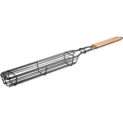 Afbeelding van Gusta BBQ Grilmandje Barbecue accessoires RVS &amp; Hout Klemrooster 49 x 3 4 cm