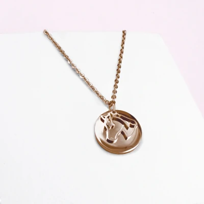 Image de Ponytail&amp;Co Pendentif Pièce de monnaie &amp; Cheval Or Rose