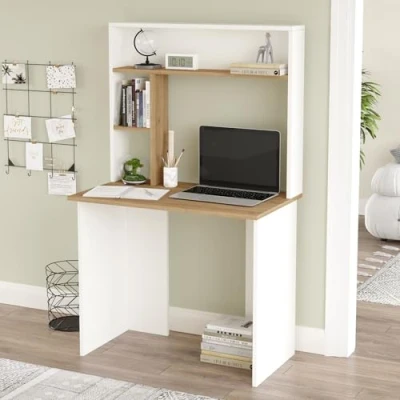 Afbeelding van Bureau Tópisa 148,5x90x51,5 cm eikenkleurig en wit [en.casa]