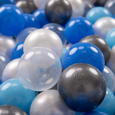 Afbeelding van KiddyMoon Gekleurde plastic ballen voor babyzwembad, 700 ballen, ∅ 7 cm, made In EU, parelkleur, blauw, babyblauw, transparant, zilver