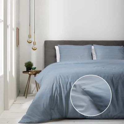 Afbeelding van Dekbedovertrek Luna Embossed Stripes 2 persoons (200x220 cm) Microvezel Strepen Blauw Bedding Ga naar Dekbed Discounter.nl &amp;