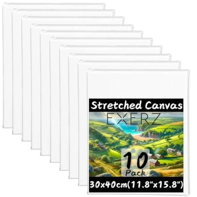 Afbeelding van Exerz Set van 10 voorgespannen doeken 30 x 40 cm 1,7 A3 blanco canvas ingelijst 280 g/m² 100% katoen 3 gegrond/zuurvrij/medium korrel acryl en olie