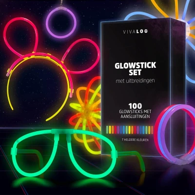 Afbeelding van Vivaloo Neon Breekstaafjes Glowsticks Light in Tubes 7 kleuren Set van 100 Met Accessoires