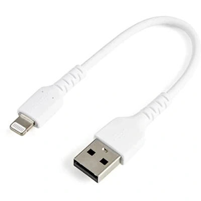 Image de StarTech.com Câble USB A vers Lightning Blanc Robuste 15cm de Charge/Synchronisation Type en Fibre Aramide iPad/iPhone 12 Certifié Apple MFi (RUSBLTMM15CMW) mâle pour 15 cm