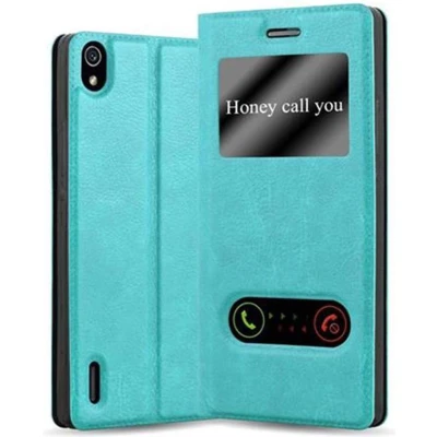 Afbeelding van Cadorabo Hoesje geschikt voor Huawei ASCEND P7 in MUNT TURKOOIS Beschermhoes met magnetische sluiting, standfunctie en 2 kijkvensters Book Case Cover Etui