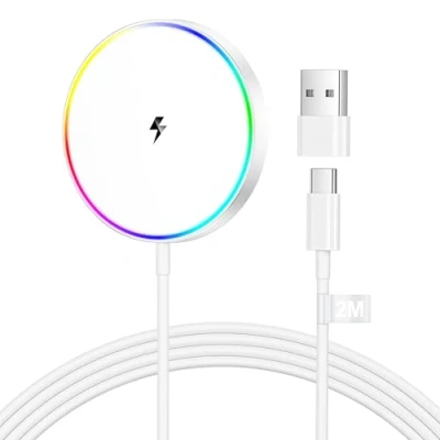 Afbeelding van 15 W inductielader voor iPhone sokkel, oplader, 2 m, externe oplader met 16/15/14/13/12/11/AirPods, iPhone, snellader USB C adapter