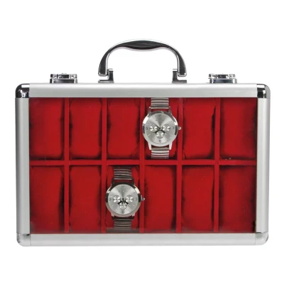 Afbeelding van Safe Safe, Presentatie Display, Alu Horloges (12x) Rood met blauw interieur afm: 280x200x80 mm. per st.