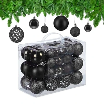 Afbeelding van Relaxdays kerstballen set van 50 traditioneel kunststof kerstboomversiering los zwart