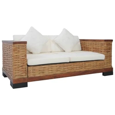 Afbeelding van Tweezitsbank met kussens natuurlijk rattan bruin