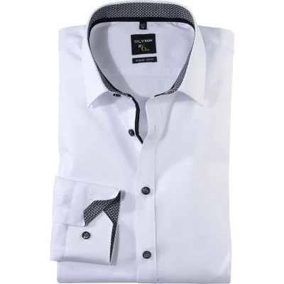 Afbeelding van OLYMP No. Six super slim fit overhemd wit (zwart contrast) Strijkvriendelijk Boordmaat: 44