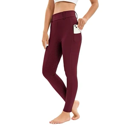 Afbeelding van Rijlegging voor dames met zak mobiele telefoon, hoge taille, stretch riemlussen, Rood