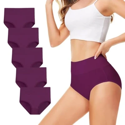 Afbeelding van TUUHAW Onderbroeken dames ondergoed 5 pack slip korsetbroek katoen hoge taille ademend, Paars, 3XL