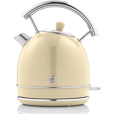 Afbeelding van Swan Retro SK14630CNEU Elektrische waterkoker, verborgen roestvrijstalen draadloos, vintage design, automatische uitschakeling, crème, 3000 W, 1,8 liter