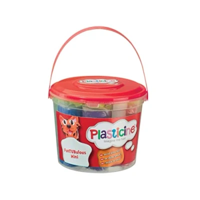 Afbeelding van Plasticine FunTubulous Originele mini boetseerklei, zacht en niet uithardend, met 7 sticks in kunststof emmer draaggreep, geschikt voor kinderen vanaf 3 jaar