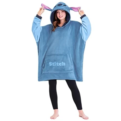 Afbeelding van Disney Damestrui, plaid, fleece, sweatshirt, oversized, poncho, Pilou, Stitch, Angel Jack, Skellington, één maat, Blauwe Stitch