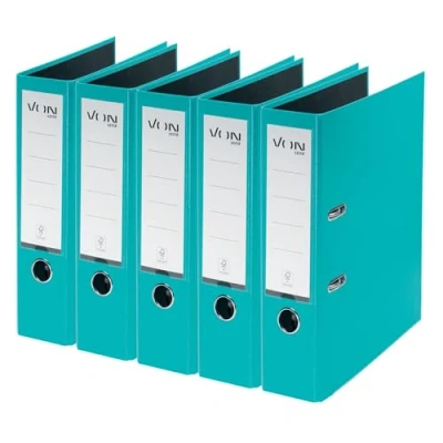 Afbeelding van VON Leitz 10551052 map A4 karton met kunststof omslag, rugbreedte 80 mm, voor 600 vellen, blauwe engel en FSC gecertificeerd, school, studie thuis, turquoise