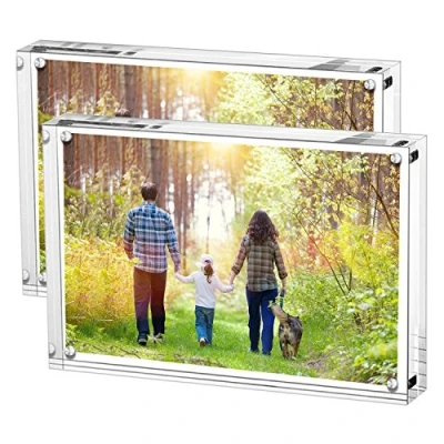 Afbeelding van fotolijst, 10 x 15 cm, set van 2, acryl magnetische dubbelzijdig frameloos frame, helder, voor desktop