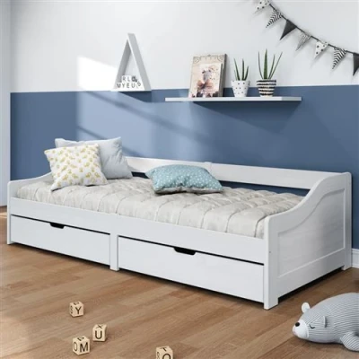 Image de vidaXL Lit de jour avec 2 tiroirs IRUN blanc 90x200 cm bois pin massif